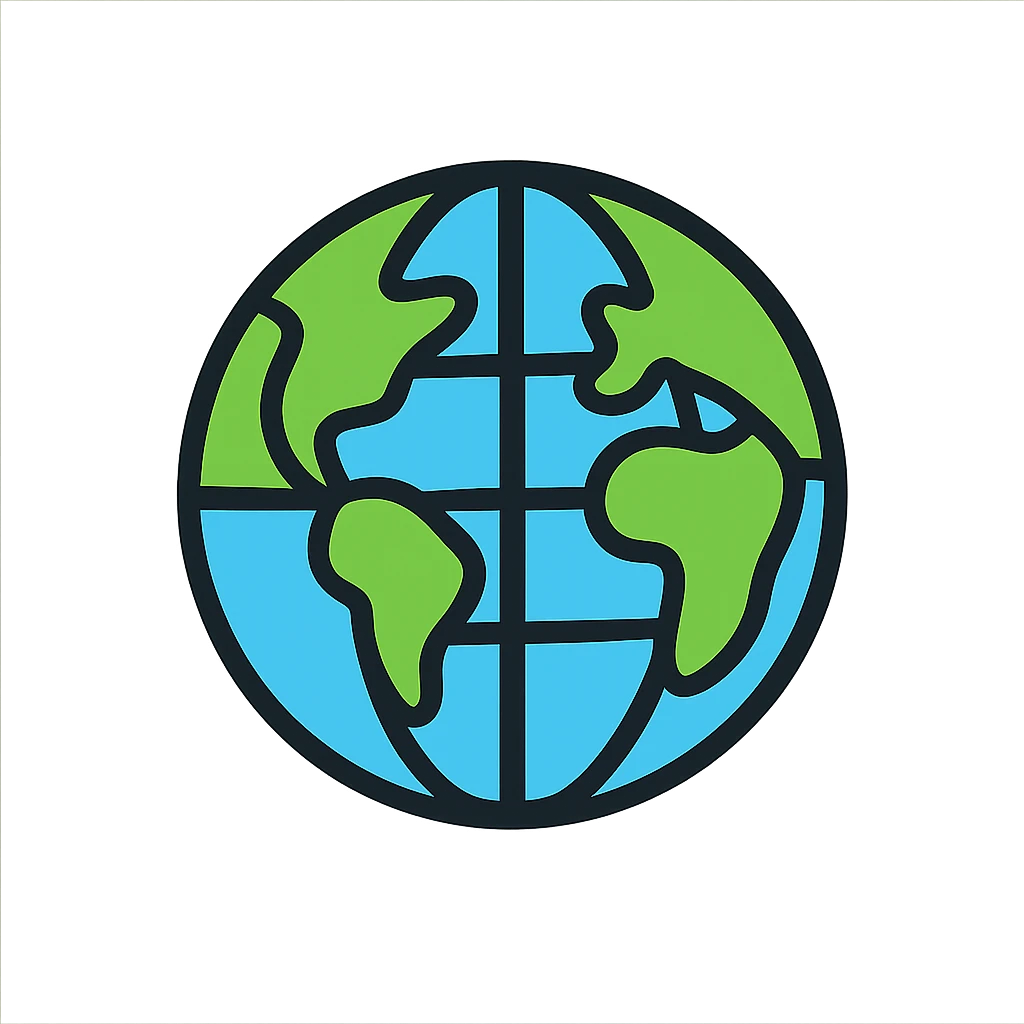 globe icon with black outlines, lineal color style emoji