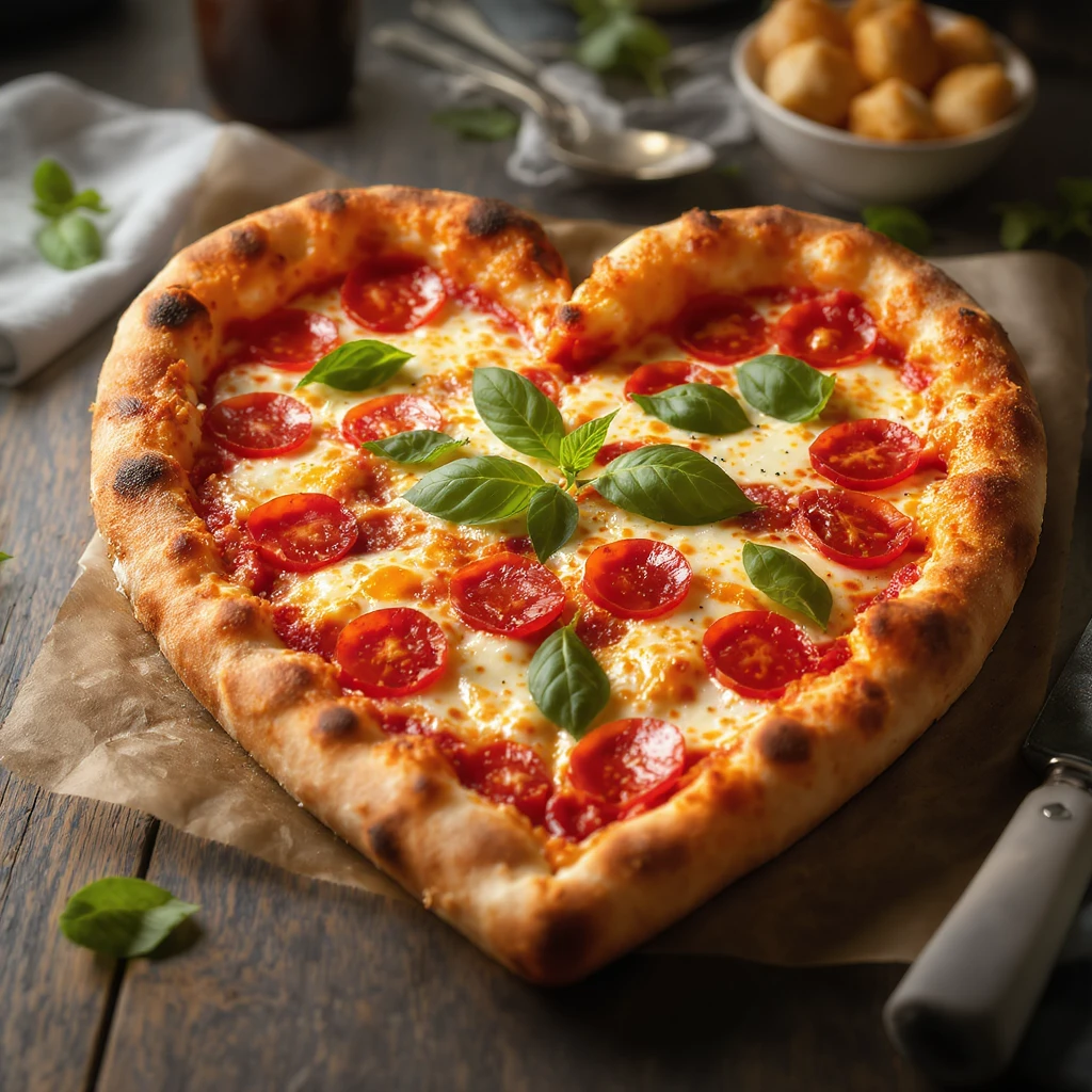 heart-shaped pizza, professional photography style emoji