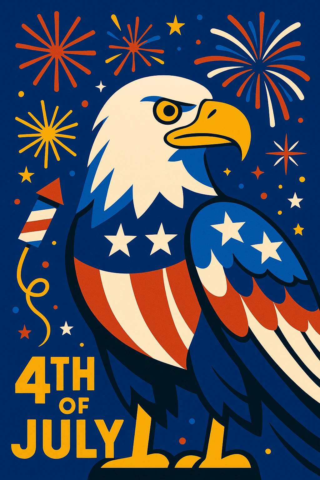 bald eagle with fireworks, patriotic, 4th of July, bold colors emoji
