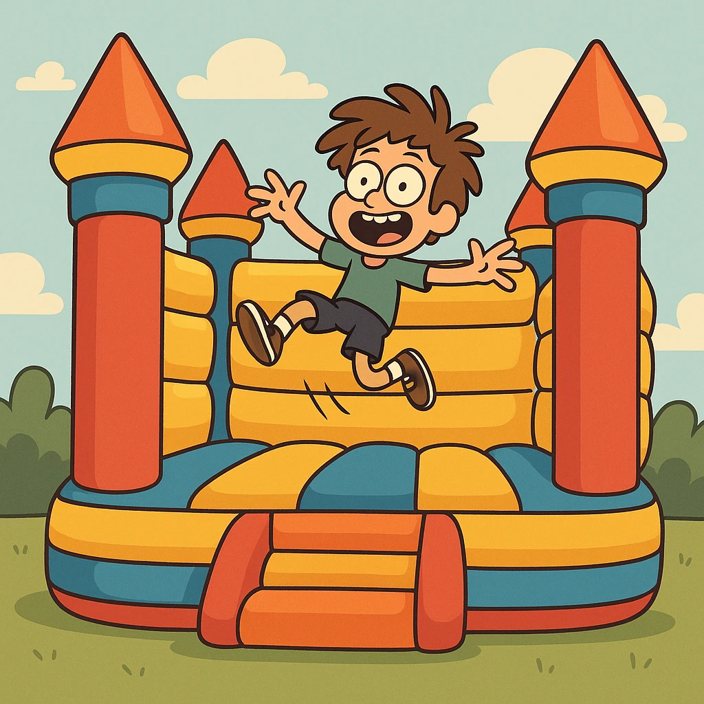 inflatable castle, playful, bright colors, bouncy castle, simple, fun, no text emoji