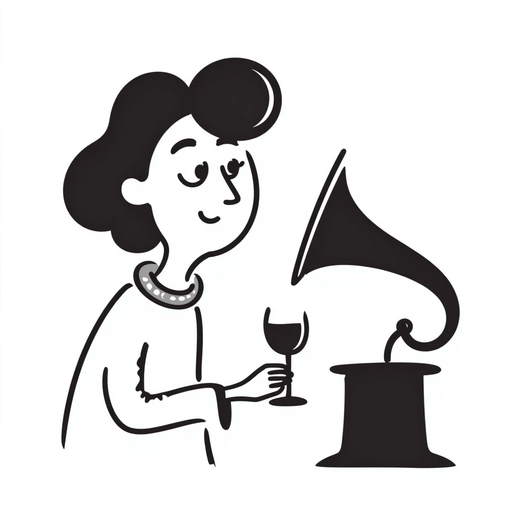 old lady with wineglass listening to gramophone emoji