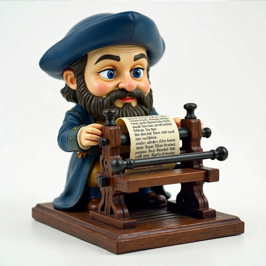 Печатный станок Гутенберга в стиле и с текстурами Bobblehead, прозрачный фон emoji