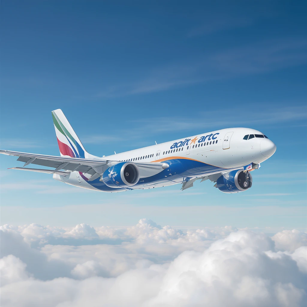 a realistic airplane soaring above clouds, detailed, high resolution, natural lighting emoji