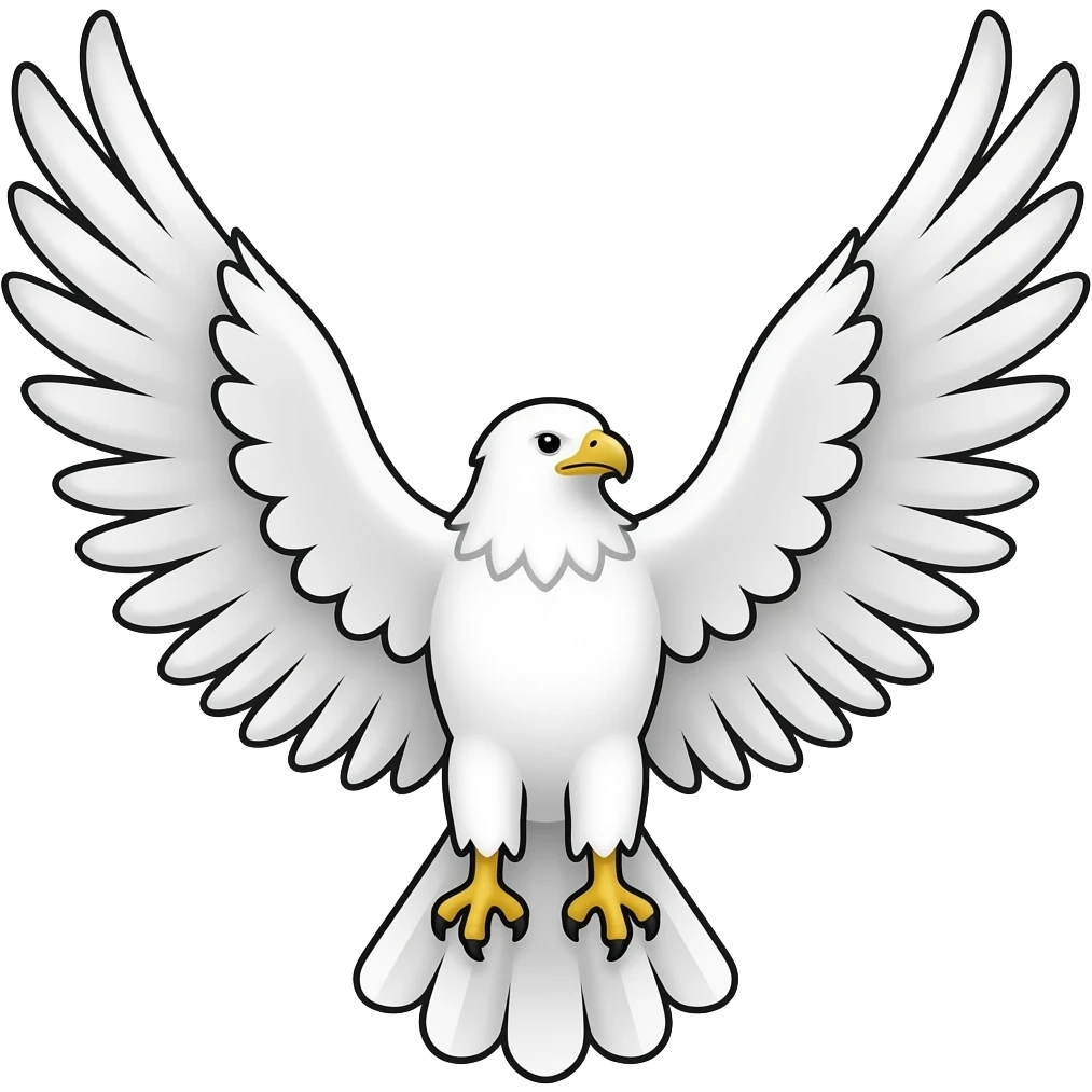 Very simple line drawing of a all white Hawk with wings spread for a emojji emoji