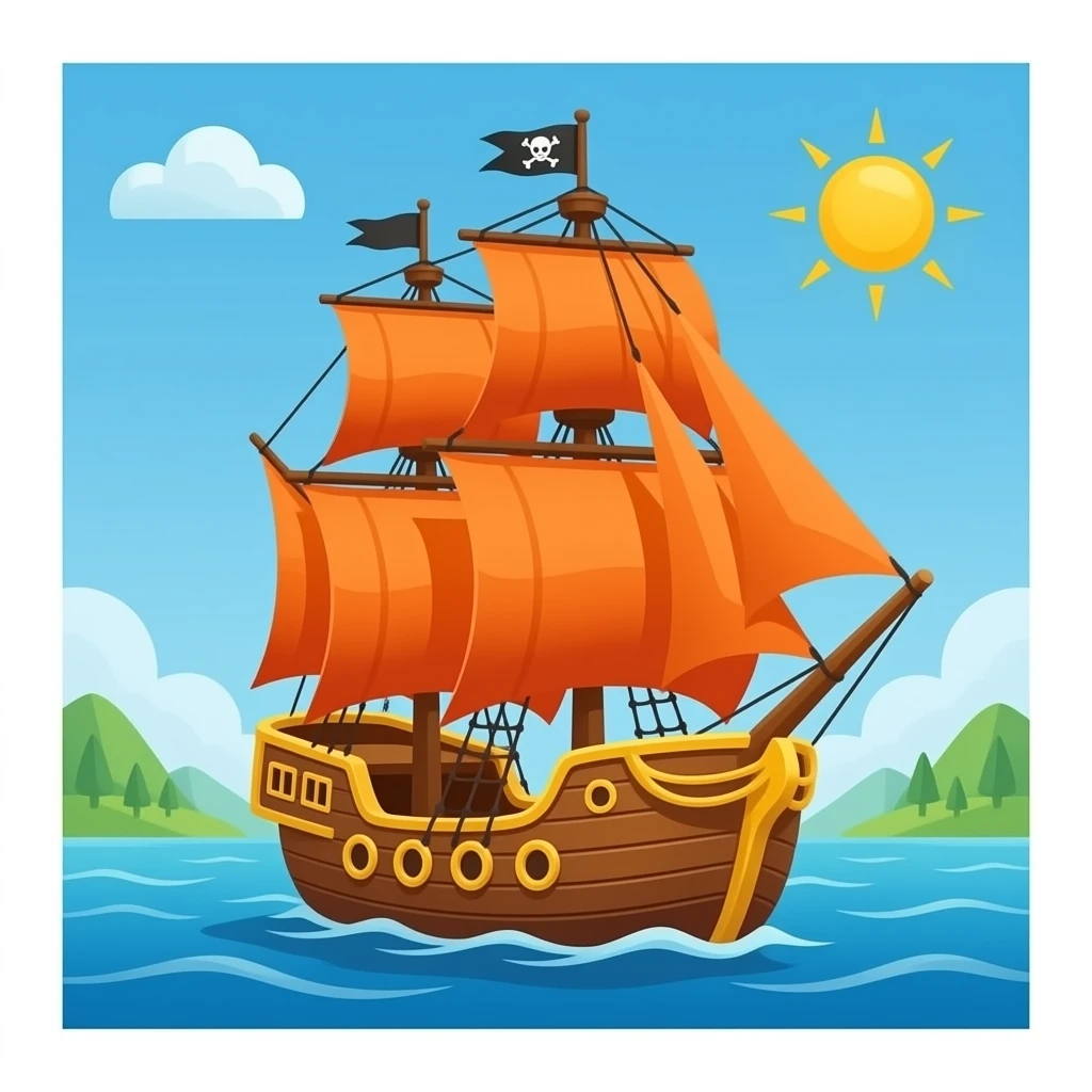 Pirate ship with orange sails emoji