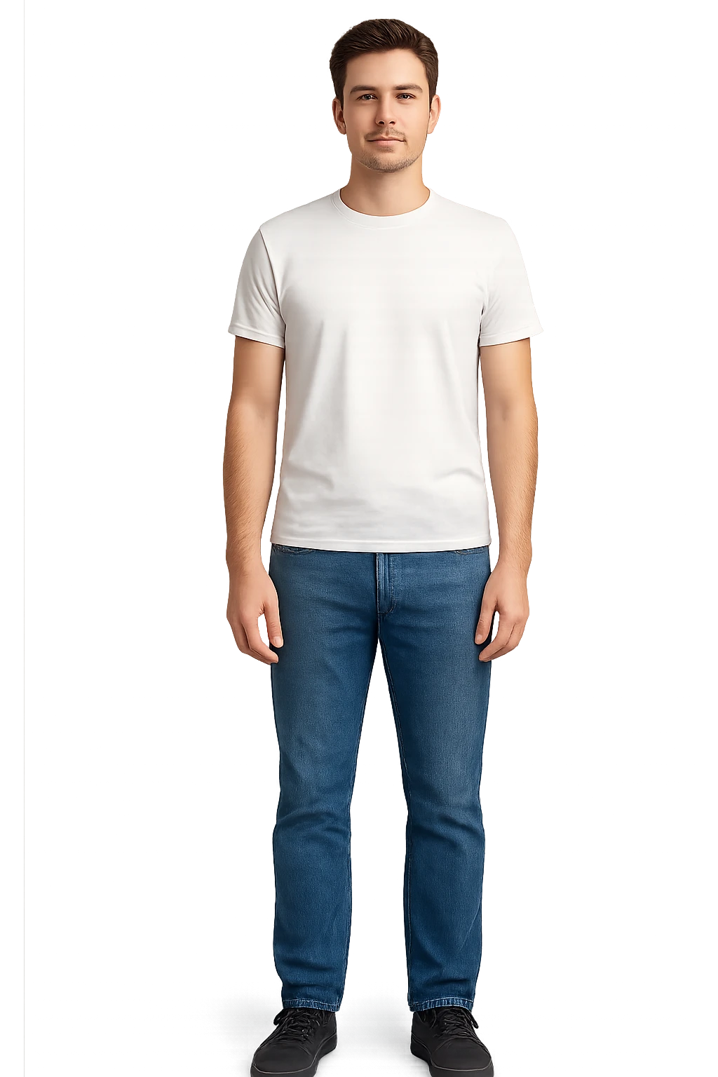 Man 25 years old wearing blue jeans and white t-shirt emoji