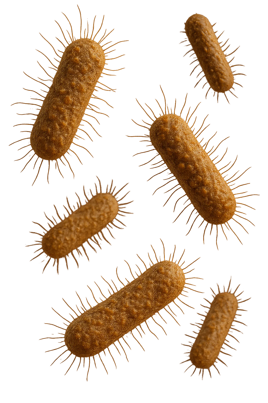 6 batteri intestinali iperrealistici sul bordeaux fluttuano in aria, iperrealistico 4k emoji