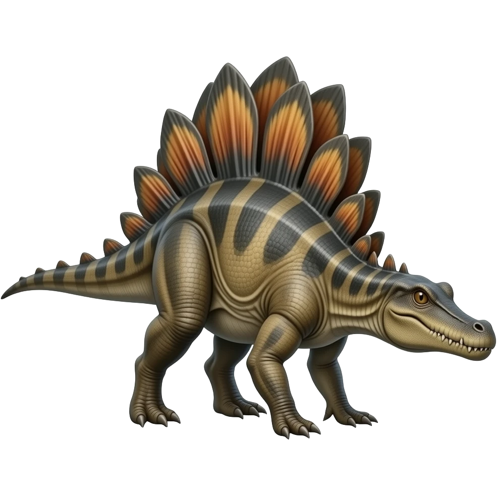 Bipedal Spinosaurus with a crocodile snout, long tail and large connected sail all over the spine, no triangular plates emoji