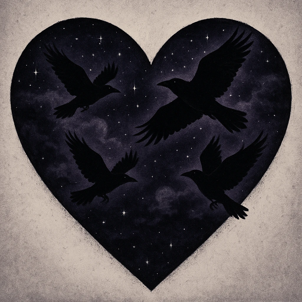 emo heart with night sky and dark ravens emoji