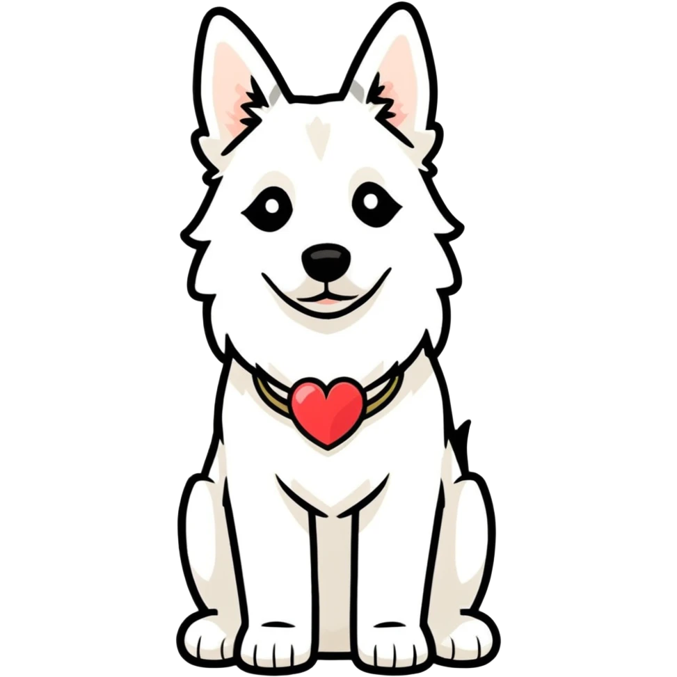 White belgian Shepard with a heart collat emoji