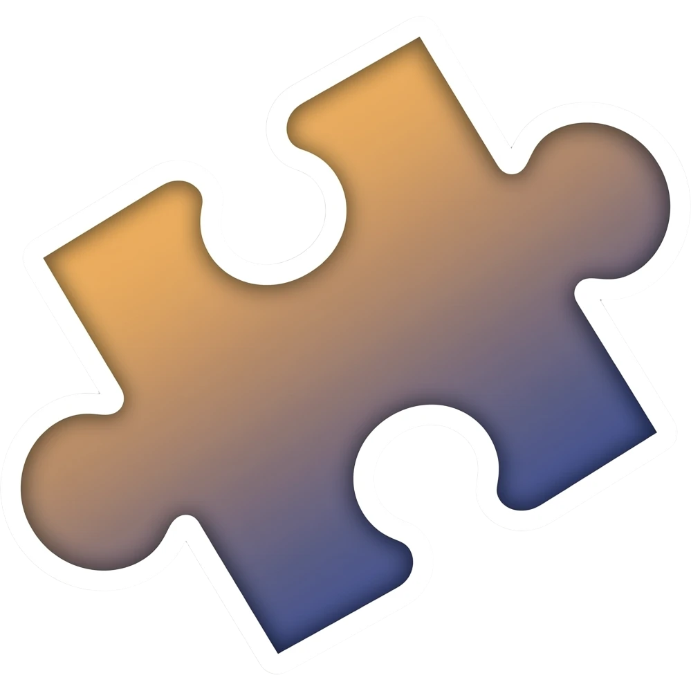 Simple and minimalistic sticker of a puzzle piece, white outline, smooth gradients or solid colours emoji