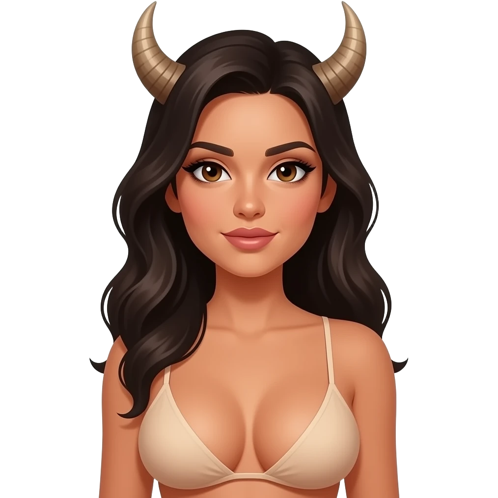 Sexy Latina large exposed breasts with horns, nude, wearing only a g-string emoji