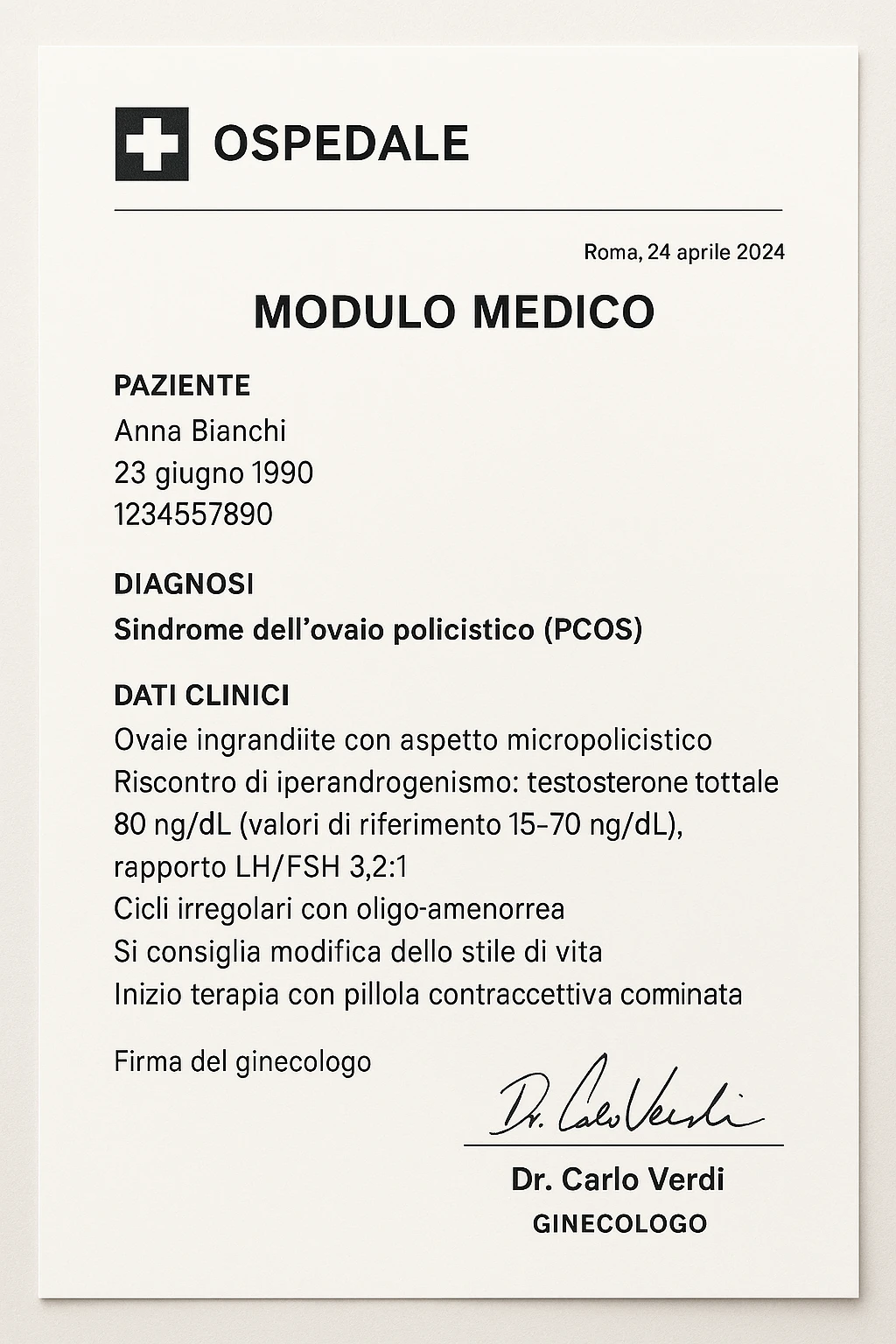 Diagnosi di PCOS data dal ginecologo in italiano emoji