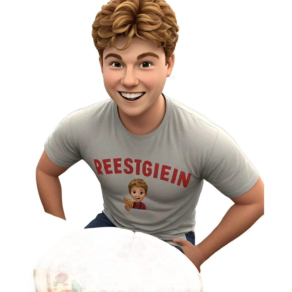 smiling boy enjoying pizza indoors emoji