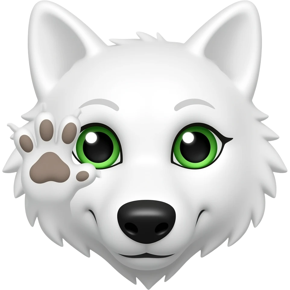 White Wolf head paw saluting green eyed emoji