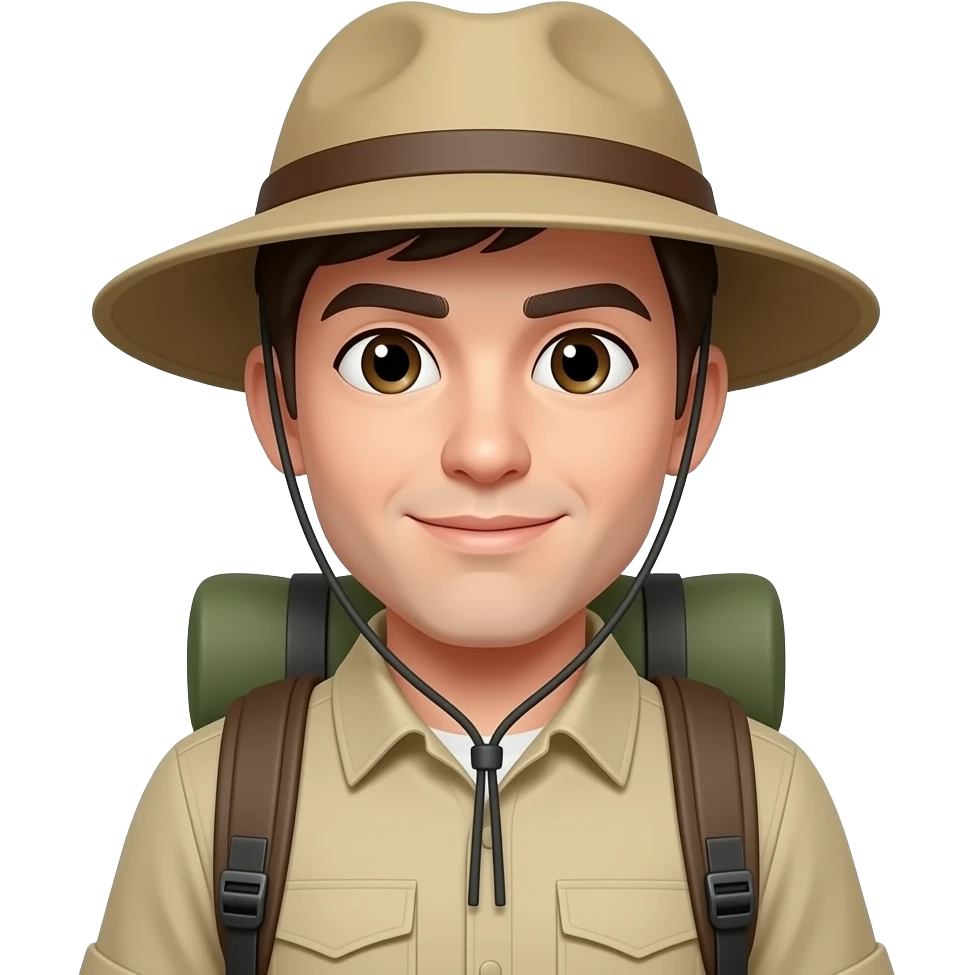 adventurer person with safari hat and a backpack emoji
