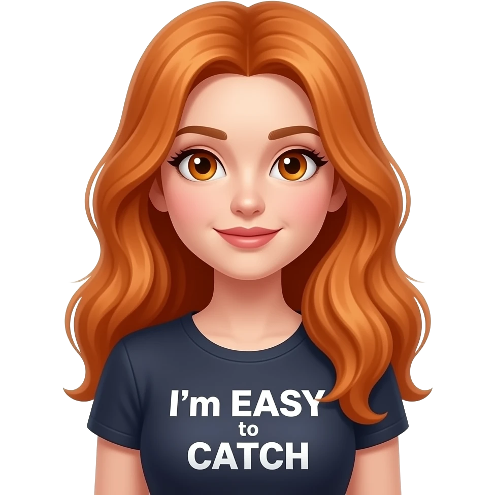 sexy girl with overlong ginger hair and ginger eyes a top with ... I'm EASY to CATCH written on it emoji
