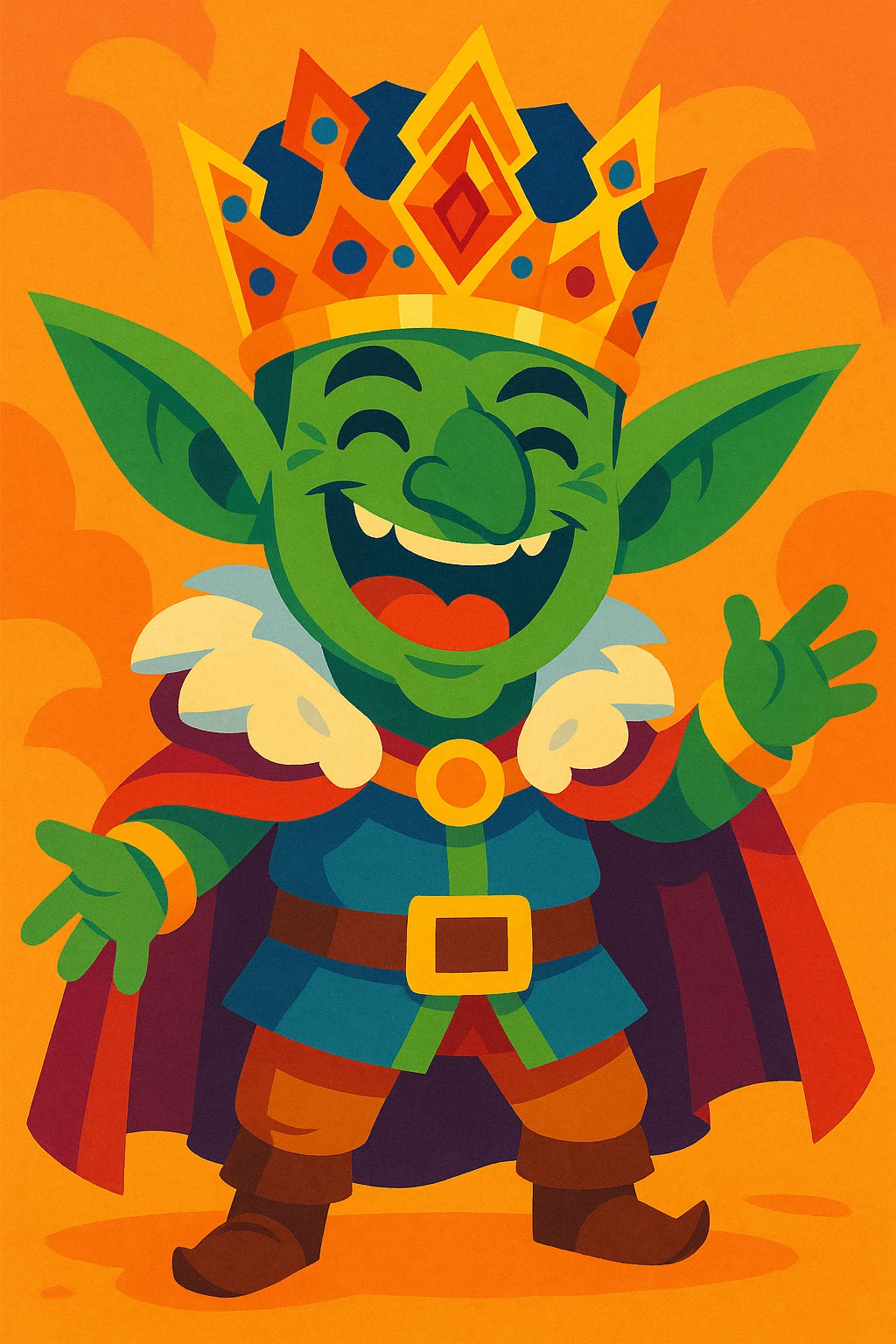 happy goblin king, vibrant fantasy, detailed crown, joyful expression emoji
