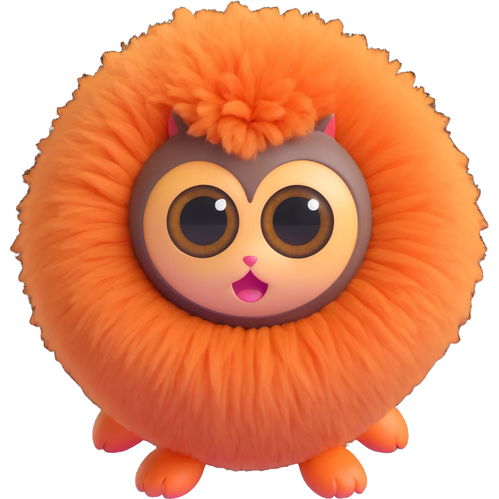chussel, cute fluffy creature, big eyes, playful expression emoji