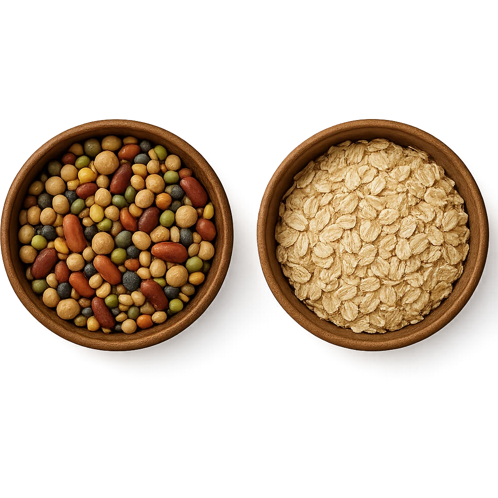 BOWL DI LEGUMI INSIEME A BOWL DI FIOCCHI DI AVENA,  iperrealistico 4k emoji