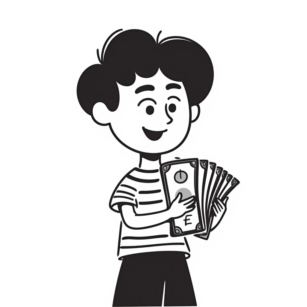 a boy holding money emoji