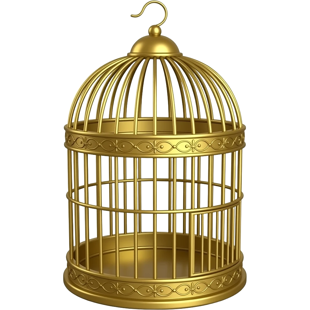 an empty ornate bird cage made of gold emoji