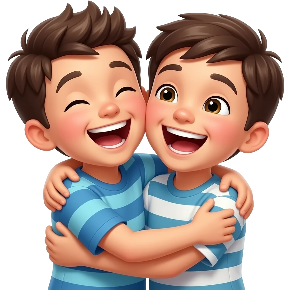 two friends boy talking in a class huging laughing out loud emoji