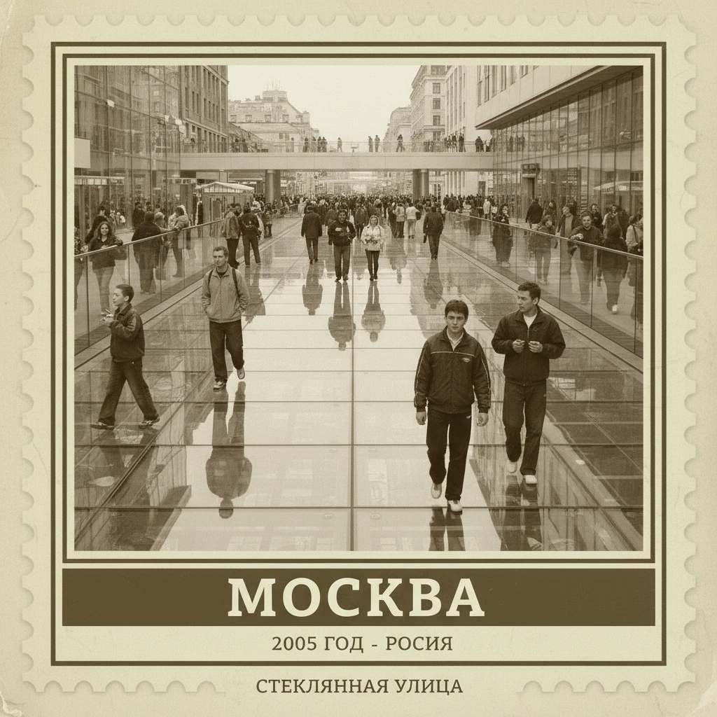 Полностью стеклянная улица в Москве, 2005 год.

Стиль - фотореализм.

Стилизуй под марку с фото emoji