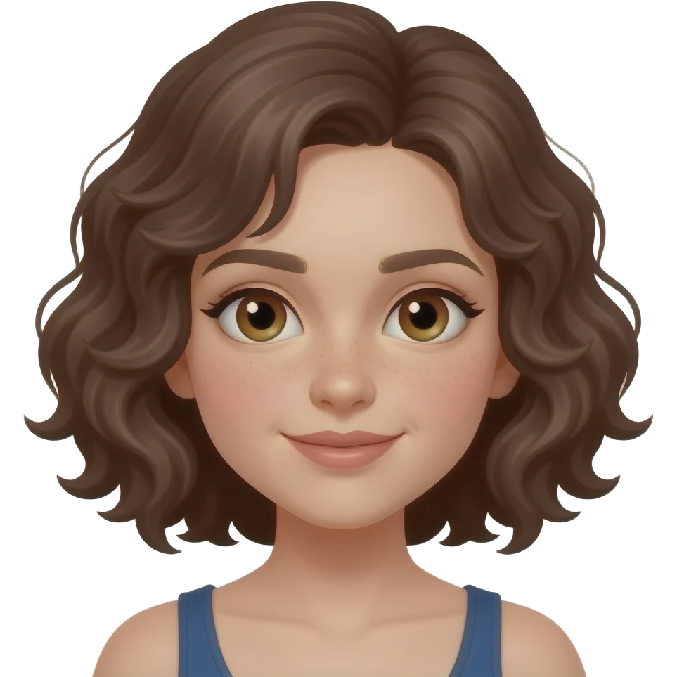 chica con ojos marrones pelo corto rizado emoji