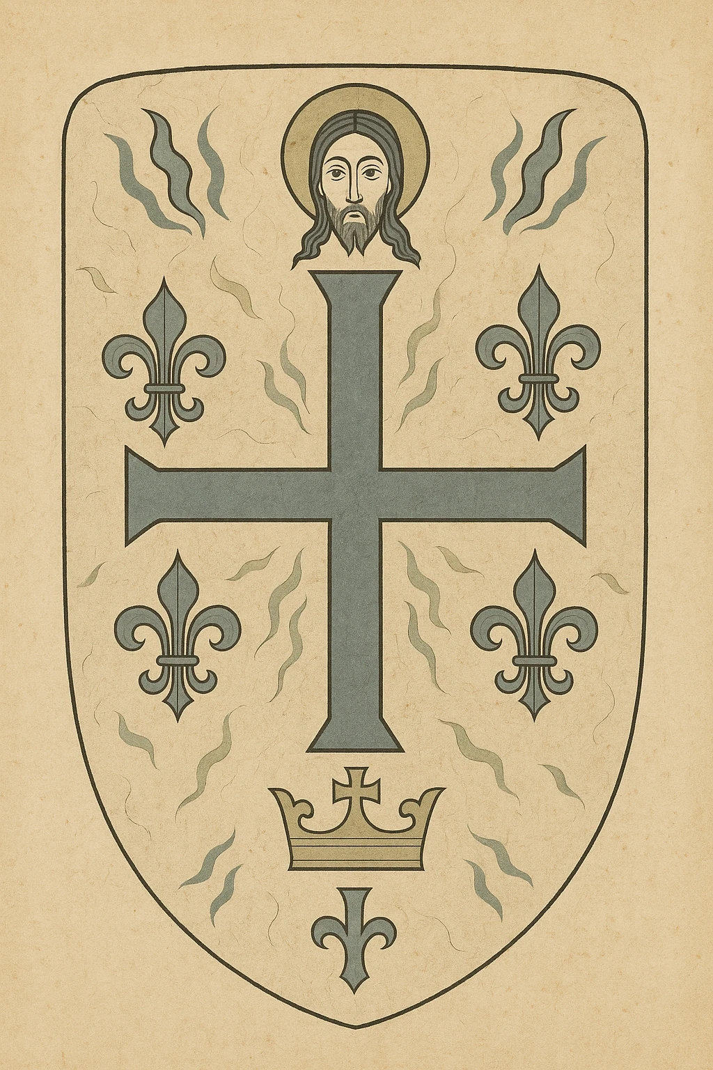 (img2img: strenght:=0.1) <ReferenceOnly-V3> inpaint religious theme onto the shield oil painting style flat image oil cracks countour
medieval shield art
 emoji