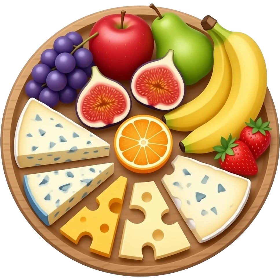 Fruit & Cheese Platter at a better angle with known fruits and cheeses emoji