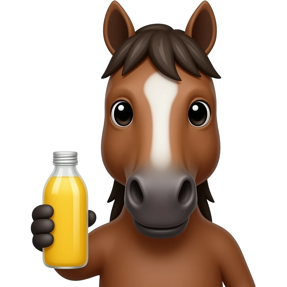 brown horse with front view holding a juice face close up emoji