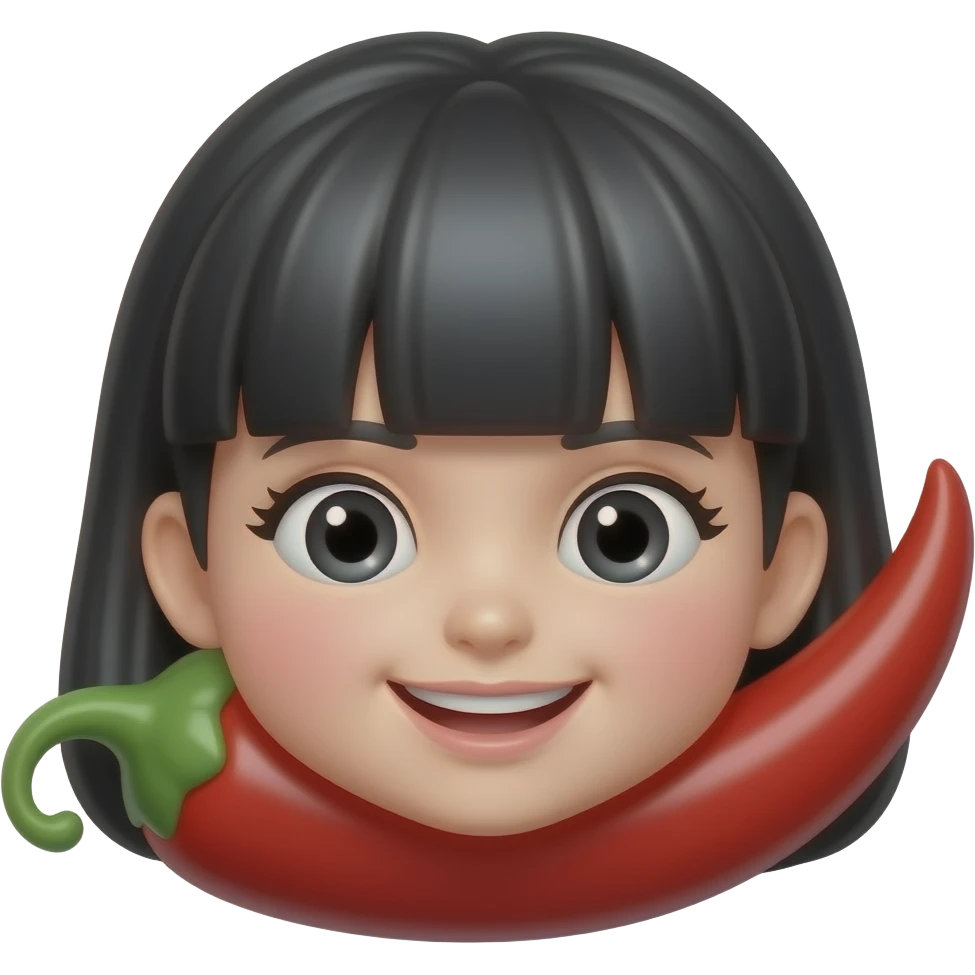 a red chili food with girlish face and black hair feature emoji