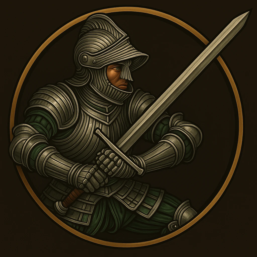 Add a helmet to the landsknecht dopplesoldner, matching the Maximilian German style armour with green and silver accents emoji