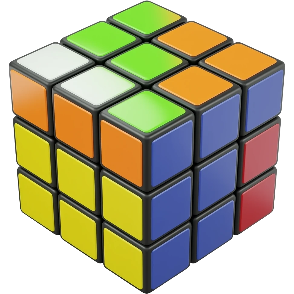A classic 3x3 white, neon-green, neon-orange, neon-yellow, neon-blue, neon-red, rubix cube emoji