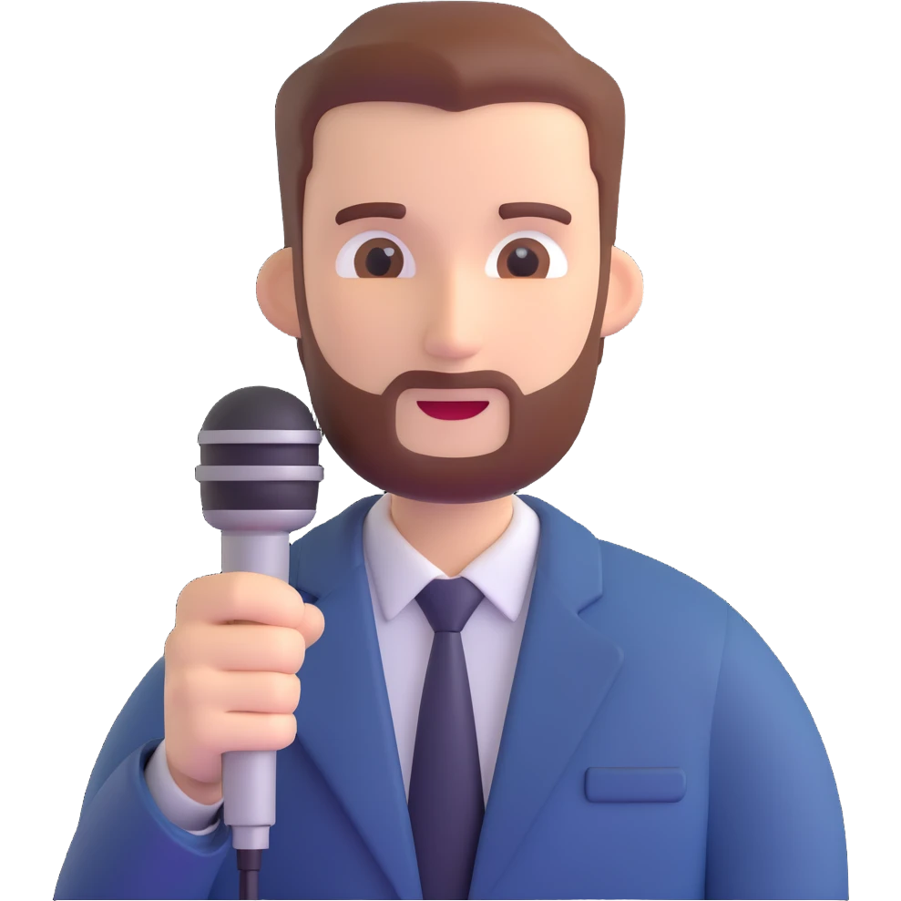 Vavinews Man, professional news reporter with microphone emoji
