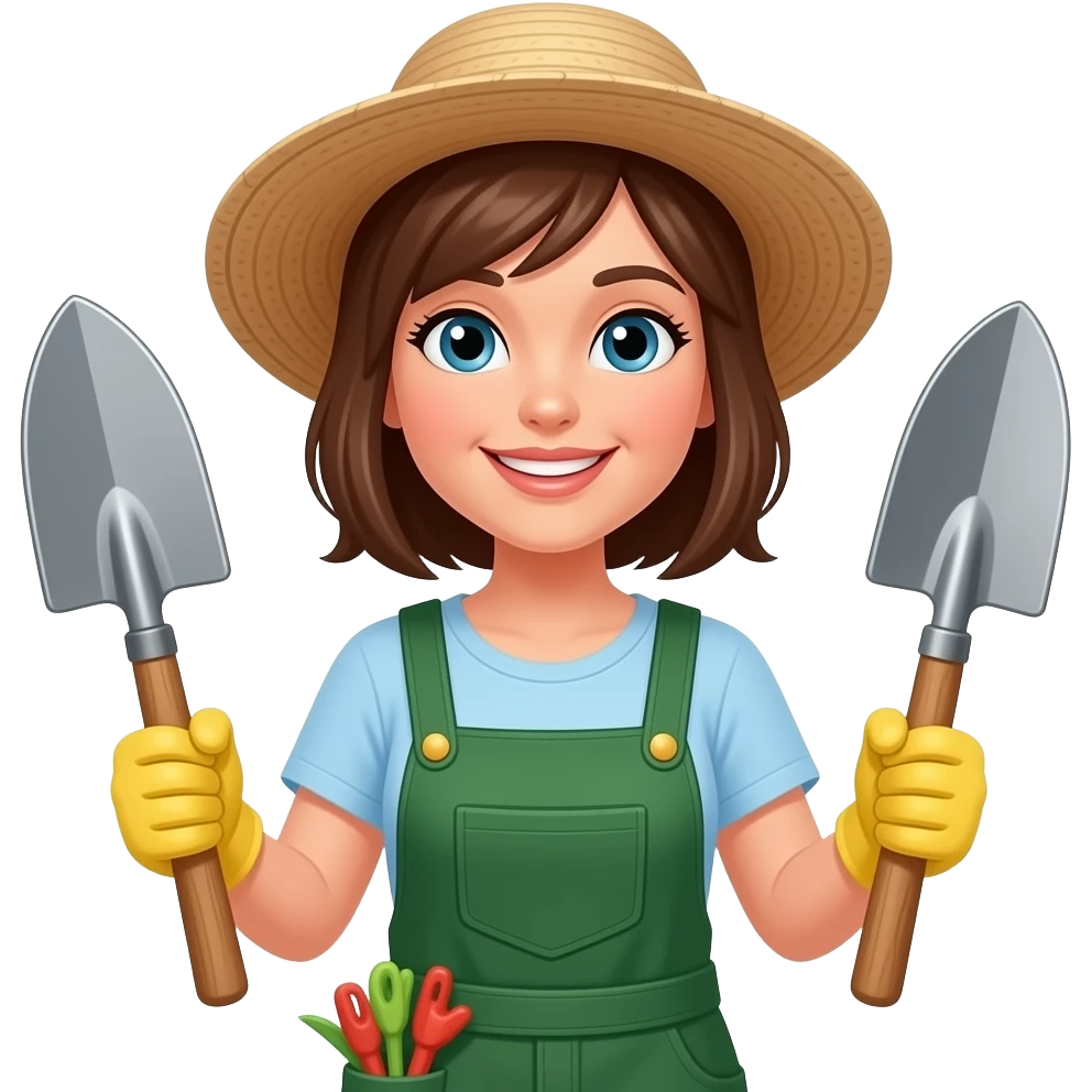 Gardener female pretty holding garden tools emoji