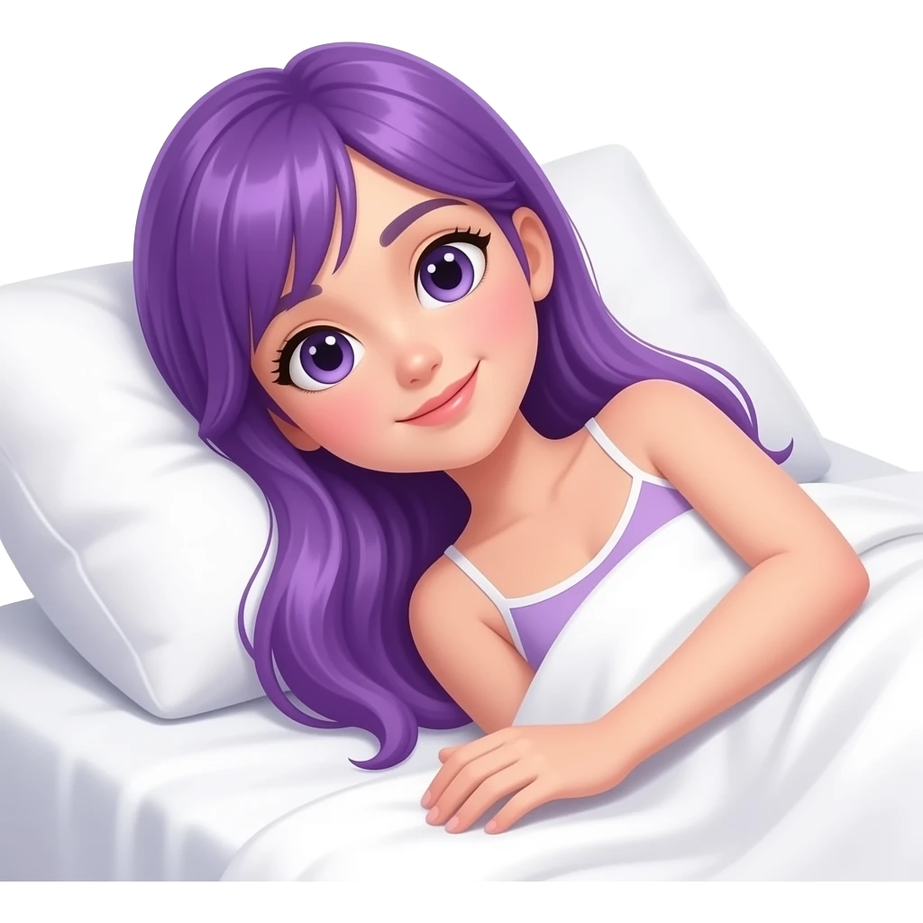 GIRL WITH LONG PURPLE HAIR IS LYING IN BED emoji