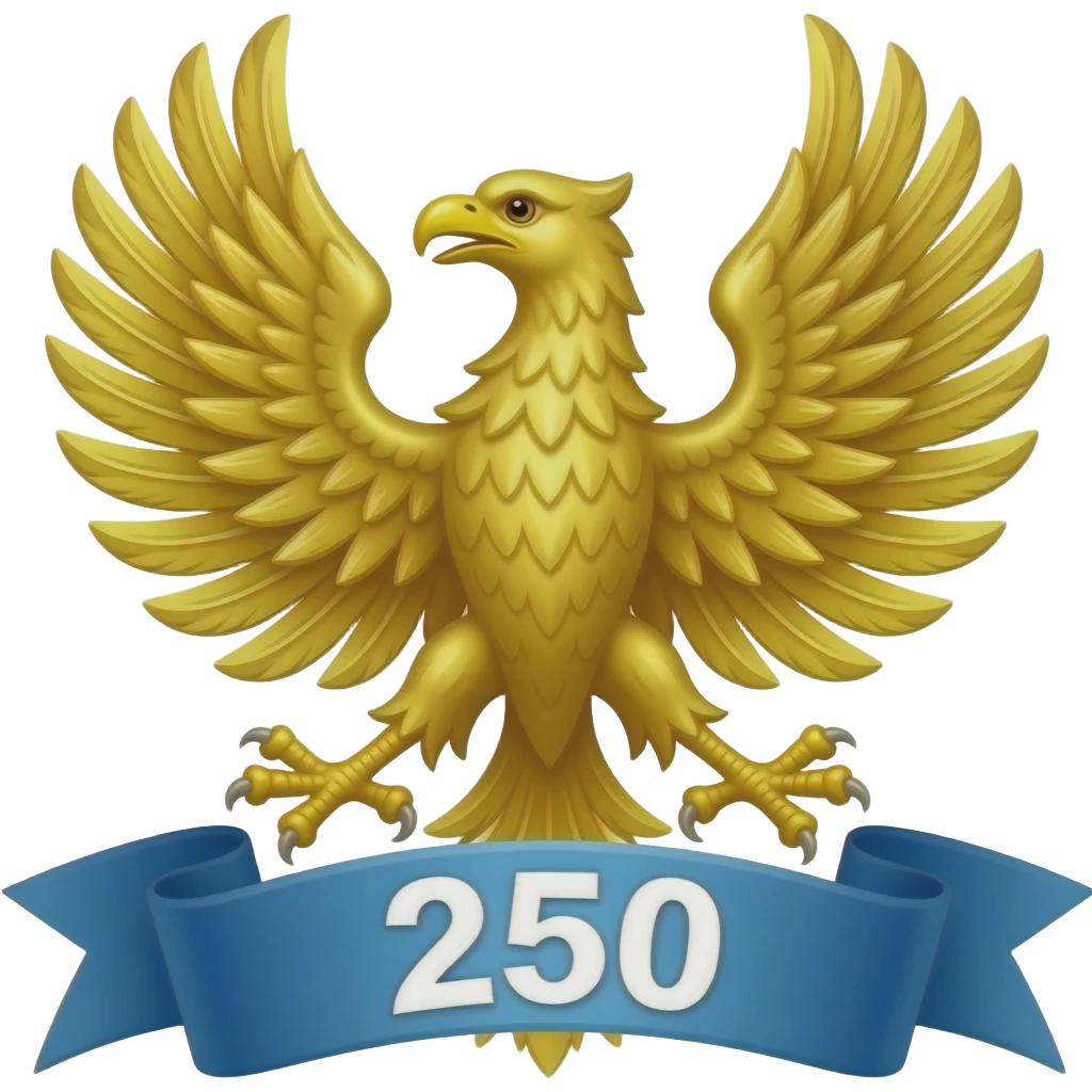 heraldic spread eagle, color gold, caption '250' white on usa blue scroll emoji