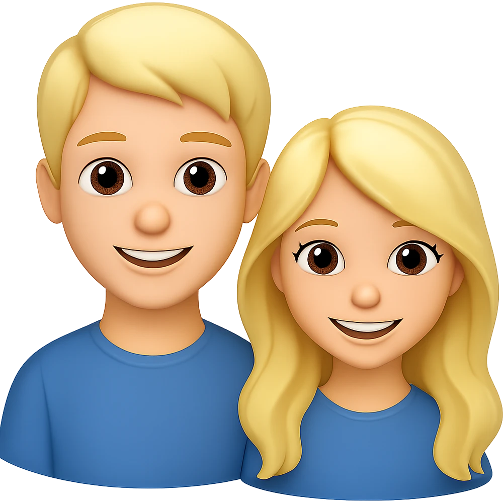 Blonde boy and blonde girl with long wavy hair, emoji style, light skin tone, with no background emoji