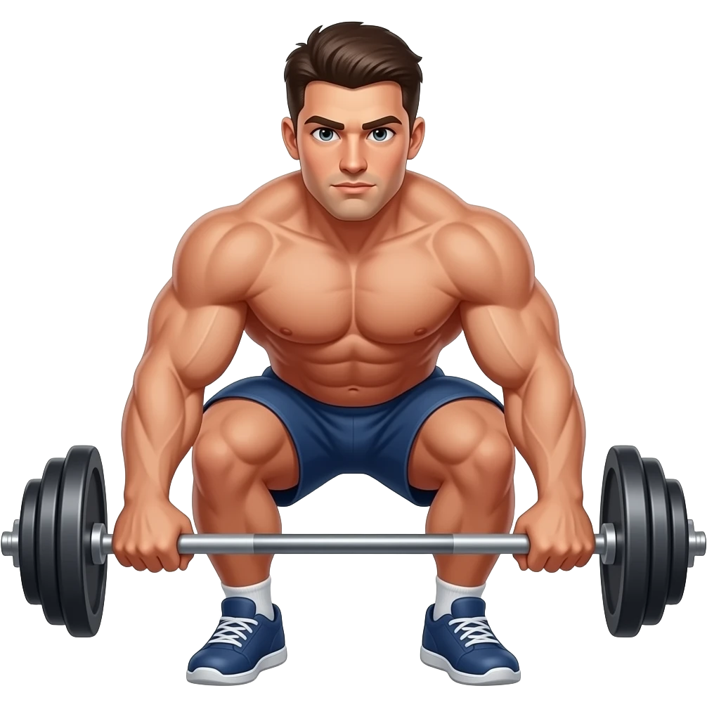 a shirtless buff man doing a romanian deadlift with dumbbells emoji