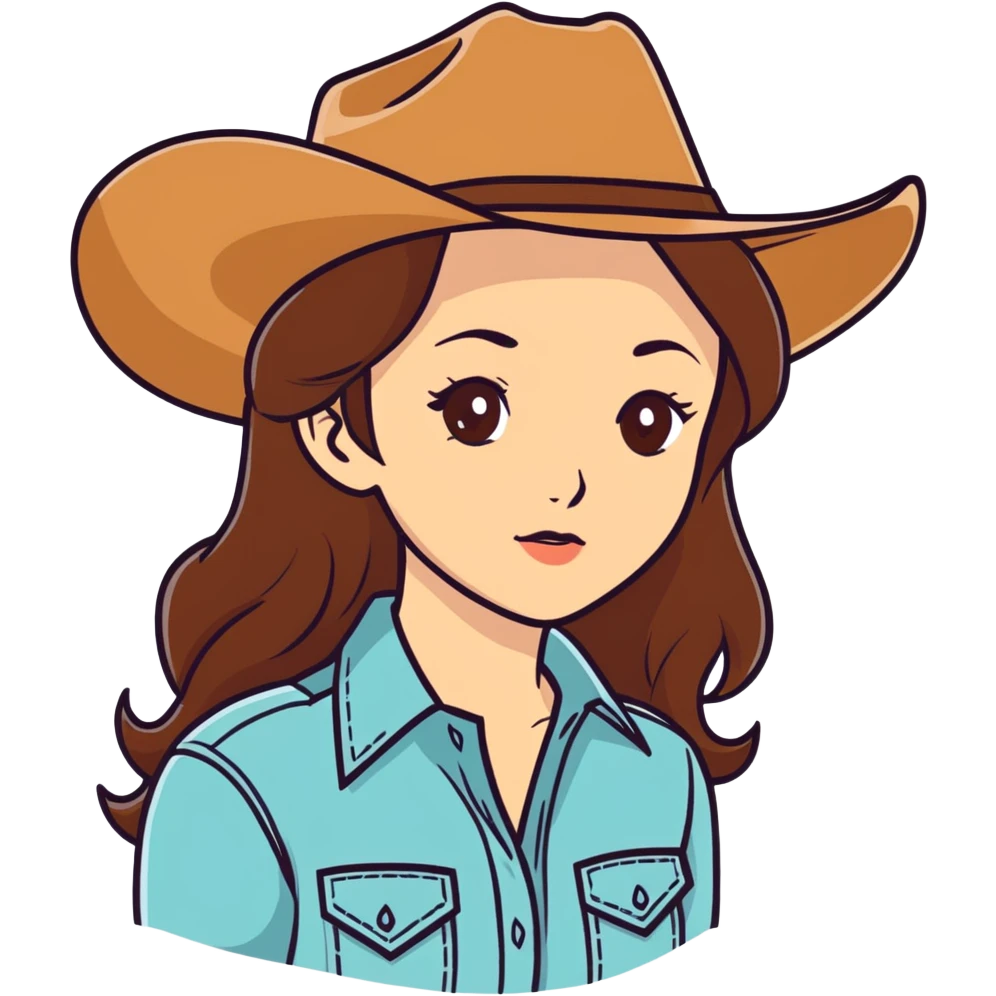 White Woman with brown hair and brown eyes wearing cowgirl hat  emoji
