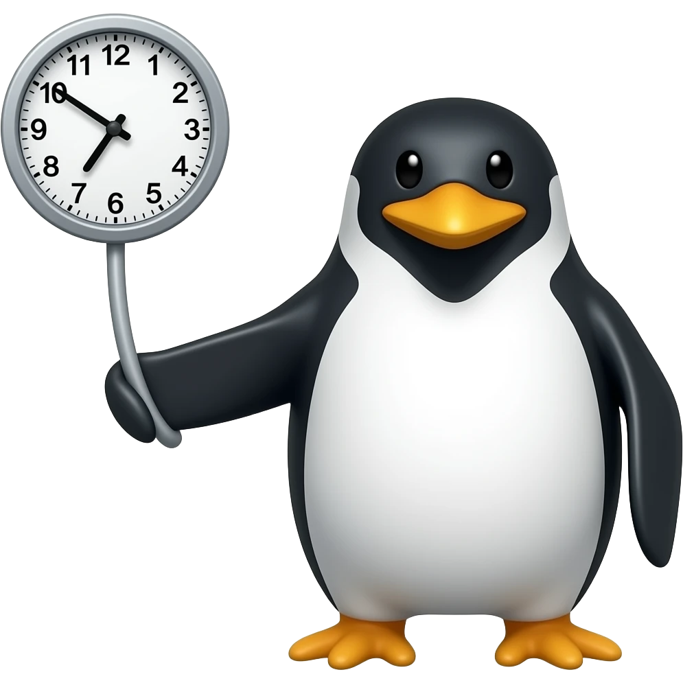 Penguin with a clock and long extension emoji