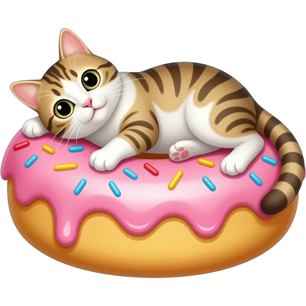 cat laying on giant doughnut emoji