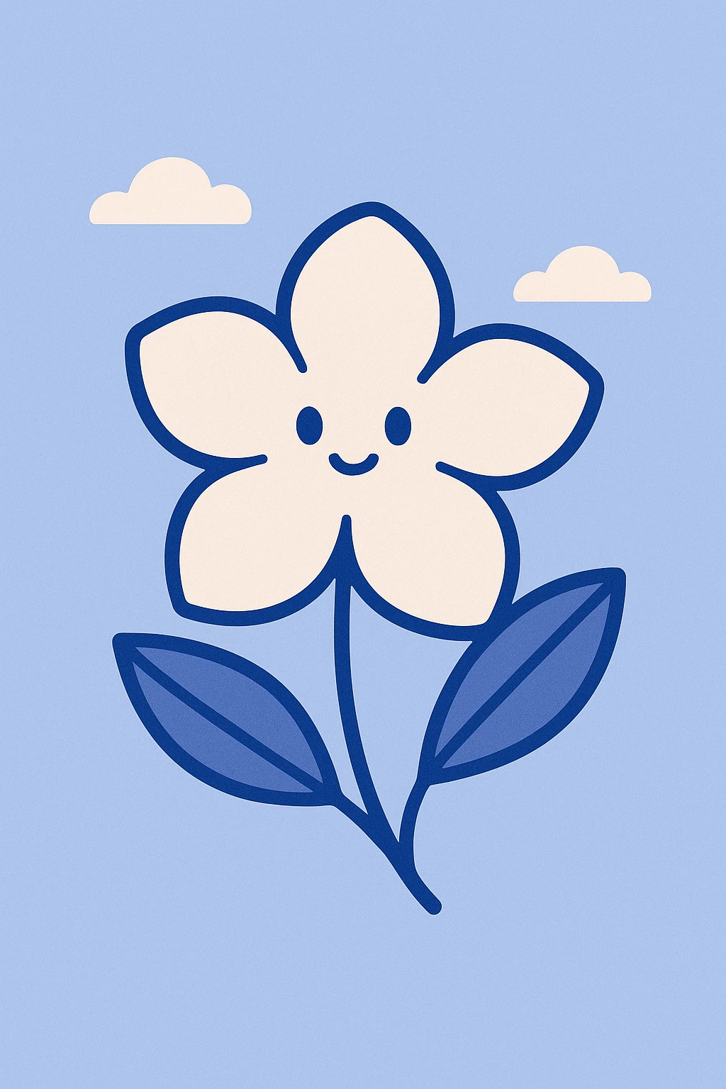 una flor de jazmín sobre un fondo celeste, estilo ilustración limpia y alegre emoji