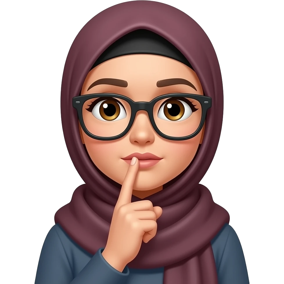 Hijabi woman wondering and holding her finger on her lips emoji