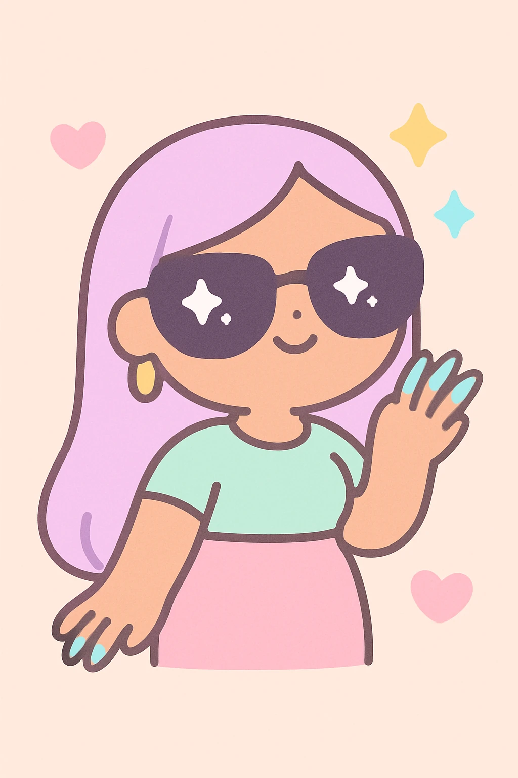sassy baddie with long acrylic nails pouty lips big sunglasses kawaii style emoji