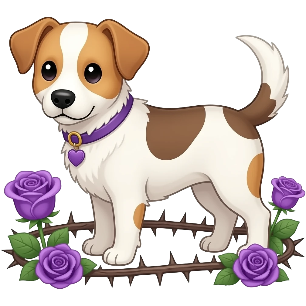 Out line of Cute dogs with purple roses and valley of thorns emoji