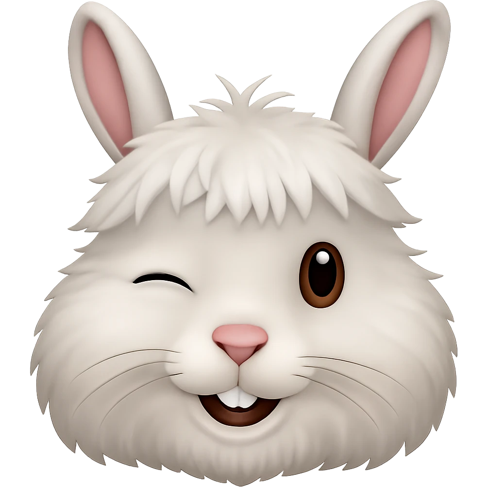 Make the rabbit have a cute winking face while keeping it smiling and friendly. Remove the background. Maintain the original style of the rabbit. emoji