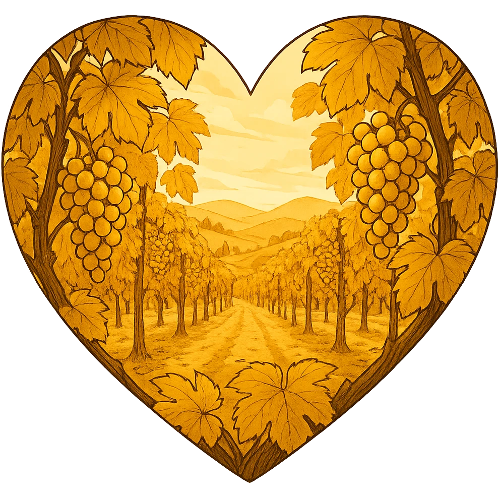 heart with a golden autumn vineyard, clean digital illustration, no background emoji